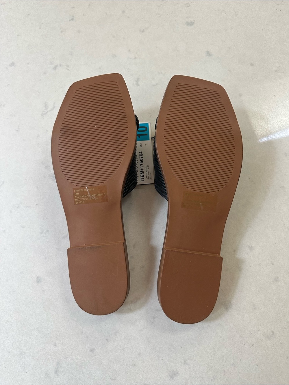 Steve Madden Limitt Textured Slide Flat Sandal 10 Black Square Toe - Picture 7 of 9